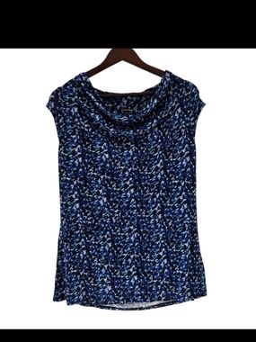 Coldwater Creek Blue Printed Cowl Neck Shell Tank Top Womens Size M 10 12 New